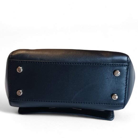 Kate Spade Black Leather Mini Flap Bag – Bow Turn-Lock Closure, Faux Pearl Chain - Picture 5 of 14